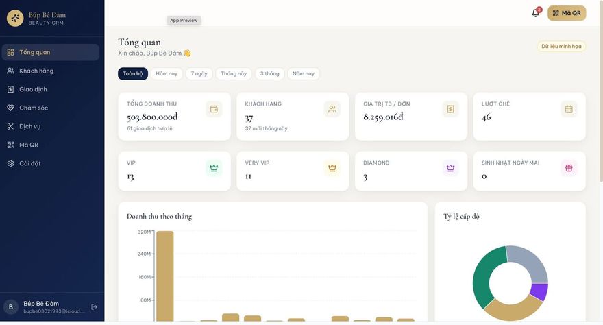Mini app CRM quản lý khách hàng và doanh thu do học viên tự dựng